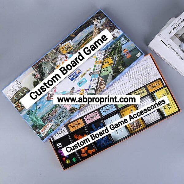 Close-up of a colorful custom board game designed by expert custom game board manufacturers for game developers and retailers