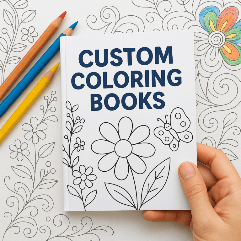 Custom coloring book with hand-drawn floral designs, ideal for authors, illustrators, and publishers