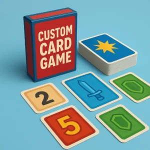 Custom card game with vibrant artwork on a premium board, designed for game developers and wholesalers, showcasing high-quality printing for tabletop gaming.