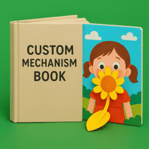 Custom mechanism book printing with interactive pull-tab and lift-the-flap design for children