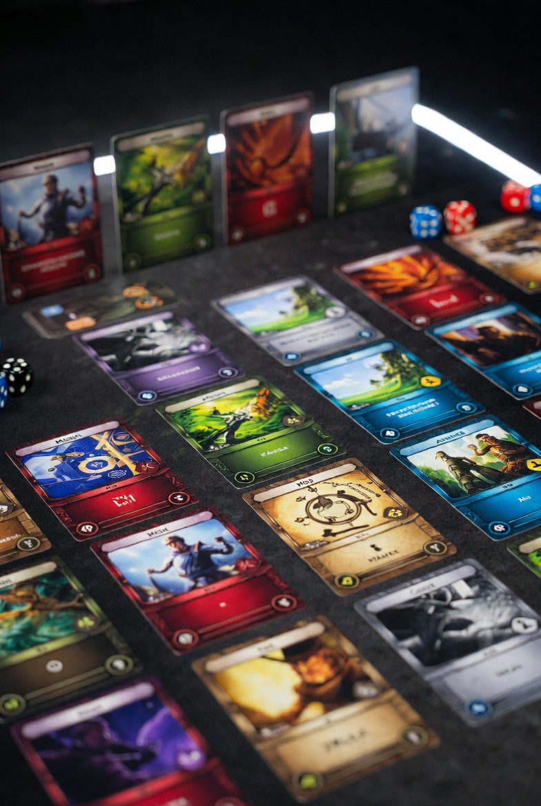 High-volume board game card printer producing premium strategy cards with epic artwork for adventure board games