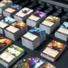 Vibrant custom strategy cards printed with board game card printer showcasing fantasy artwork, mission cards and resource decks