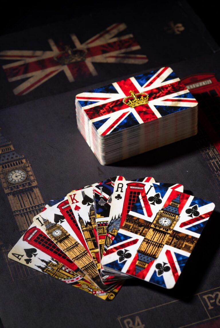 Premium custom playing cards printing UK with British landmarks, Union Jack designs and luxury foil details suited for professional game production