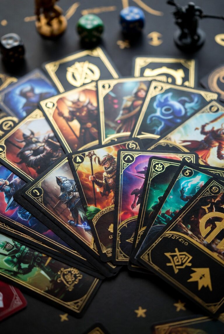 Detailed custom heroes card game featuring fantasy character illustrations printed with professional board game card printer quality