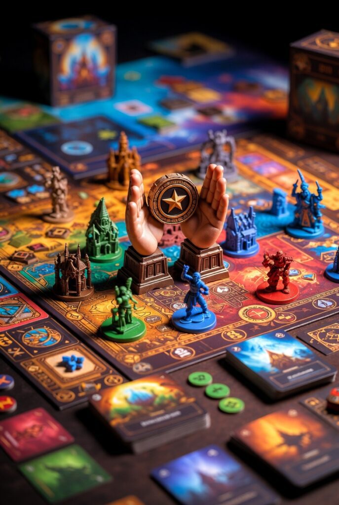 Premium winner medals, trophies and scoring tokens for board game winners in custom strategy board games
