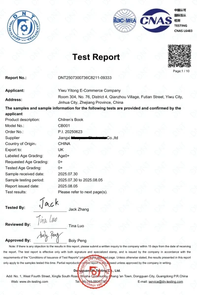 Test Report from ABP Print confirming quality, safety, and sustainable custom printing for board games and children’s books trusted by game developers, designers, publishers, wholesalers, and retailers